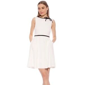 NWT Alexia Admor Ida White Black Sleeveless Fit & Flare Dress Bow Detail Size M